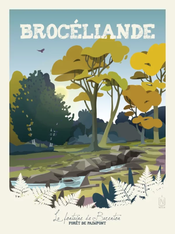 affiche Broceliande-fontaine de barenton Paimpont 30x40