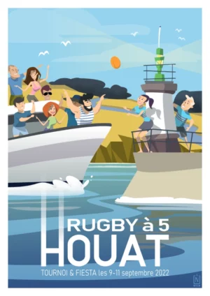 Affiche A2 pour promouvoir le tournoi Rugby à 5 Houat 2022