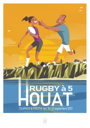 Affiche pour promouvoir le tournoi Rugby à 5 Houat 2023